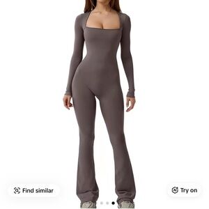 QINSEN Jumpsuits for Women Square Neck Wide Leg Full Length Romper Playsuit